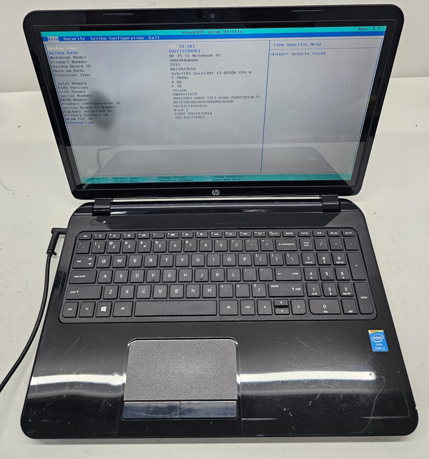 HP 15 TS 15-r015dx Laptop Intel Core i3-4010U 4GB Ram NO HD/OS (FL)