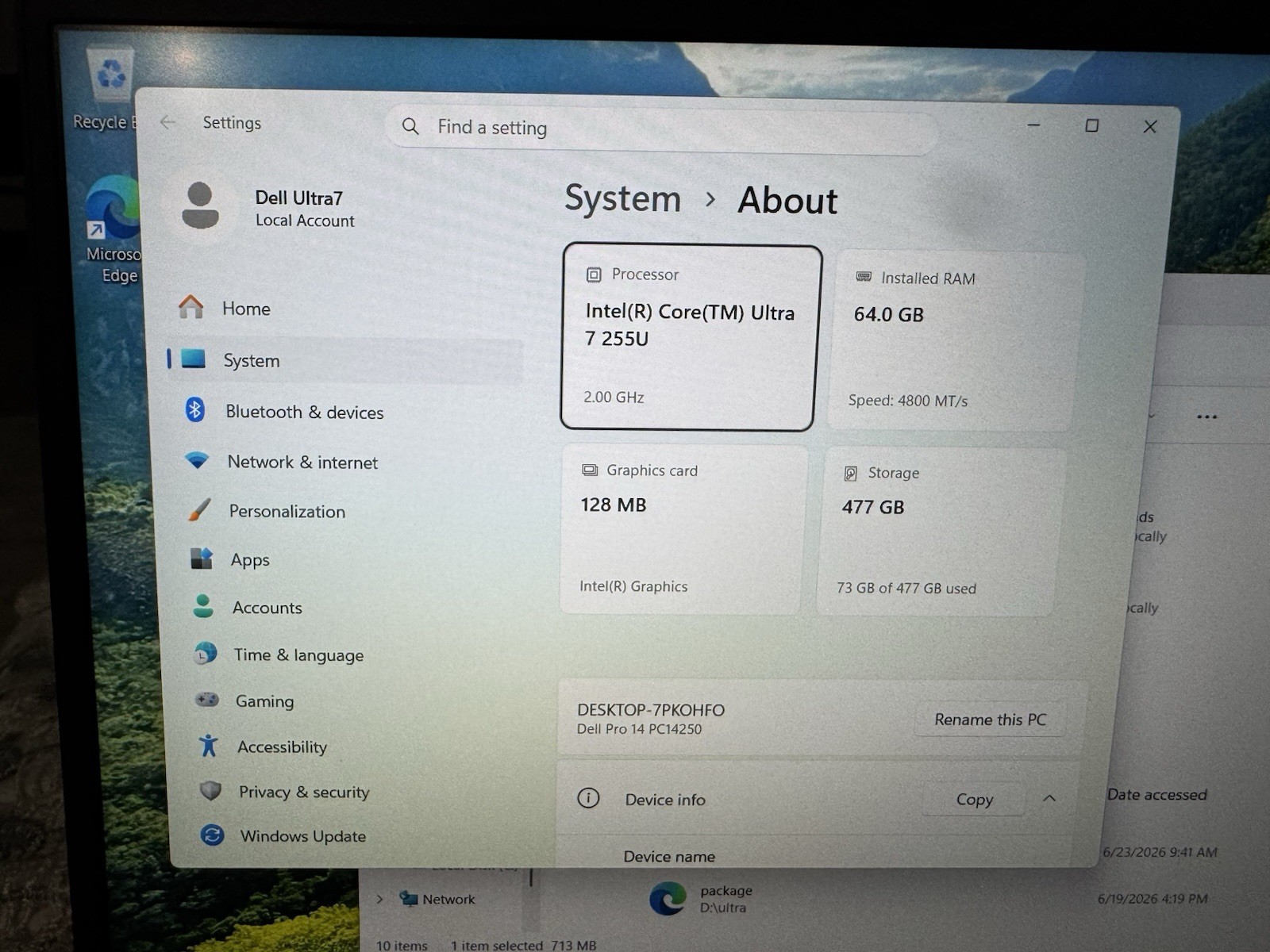 Dell 14″ Pro Laptop – Ultra 7 255U 64GB 512GB SSD TB4 WiFi 6E W11P – 1K04G
