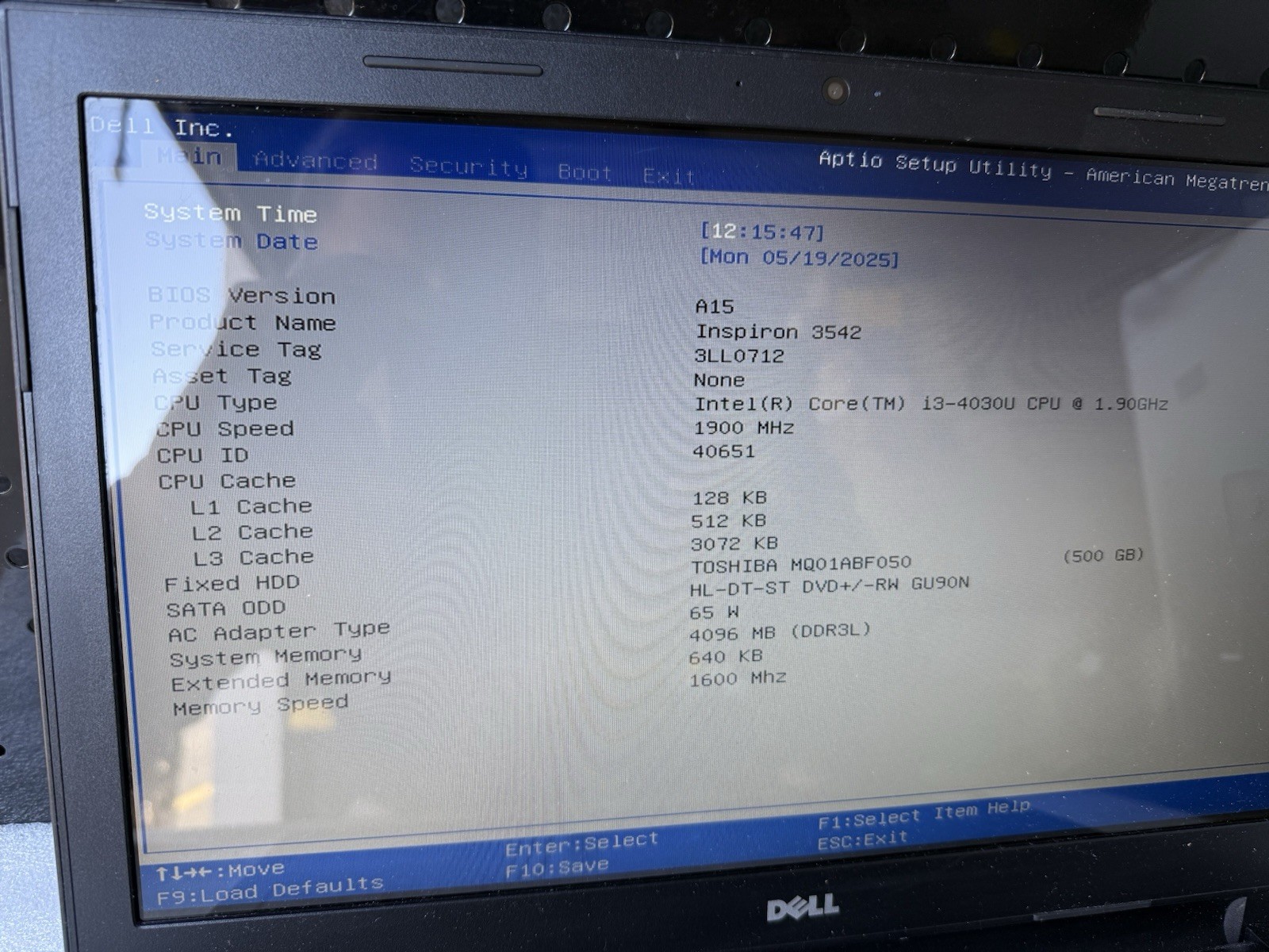 DELL INSPIRON 3542 Laptop w/ Intel i3-4030U 1.90 GHZ 4GB RAM 500GB HDD Win7 Pro