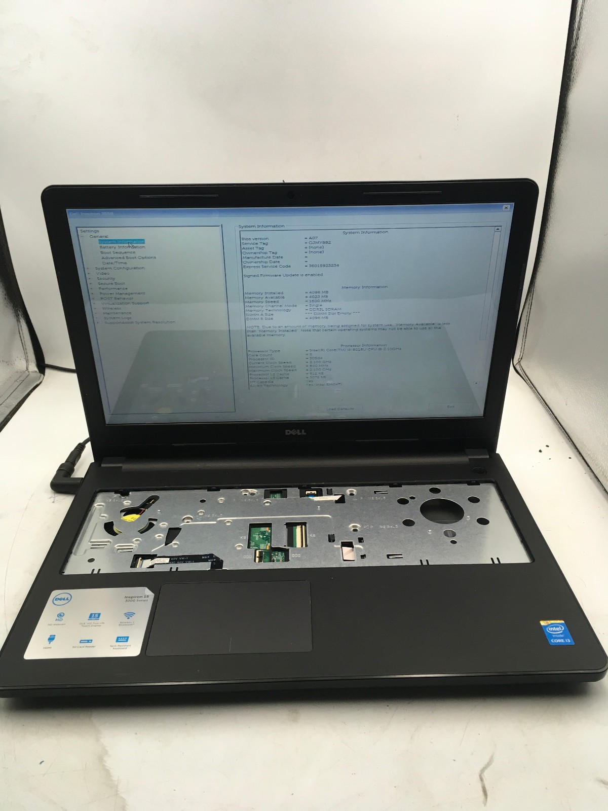 DELL LATITUDE 3558 – BOOTS TO BIOS – INTEL I3 5015U – NO RAM – READ DESCRIP – BB