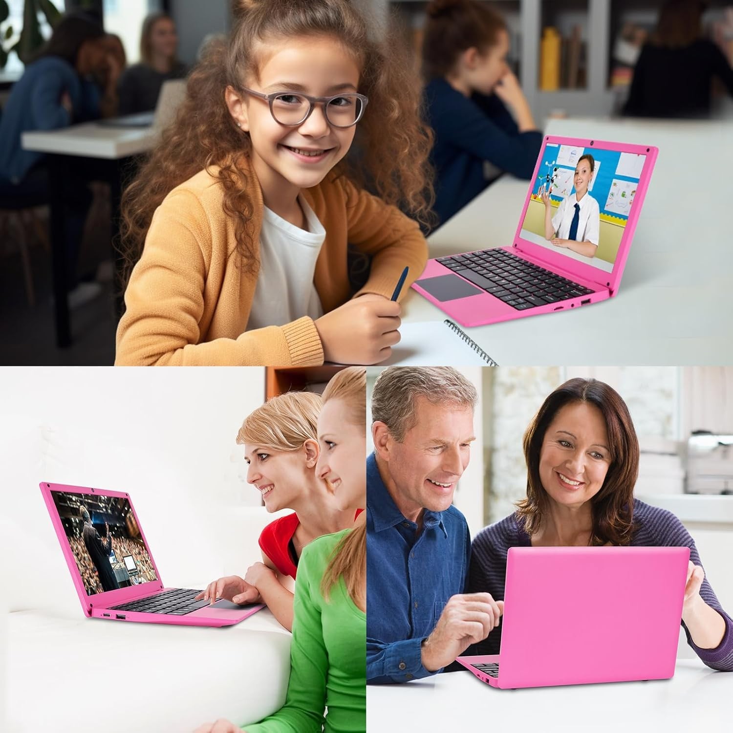 Compact 10.1″ Mini Laptop Android 12.0 System Quad-Core Pink