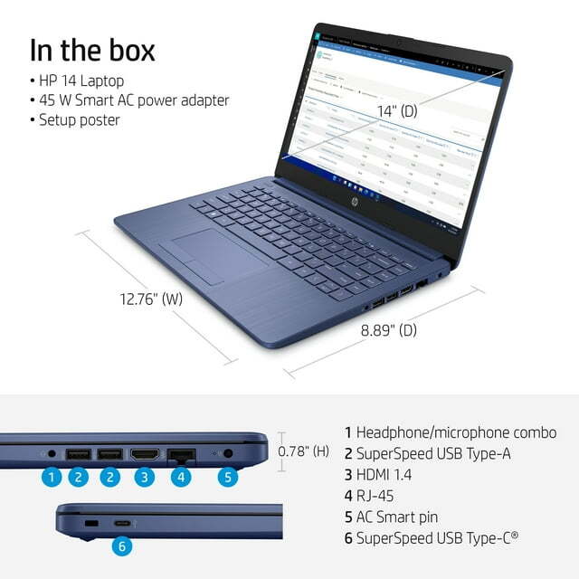 HP Stream Laptop 14″ HD Celeron N4120 4GB 64GB eMMC Webcam Office 365 Blue