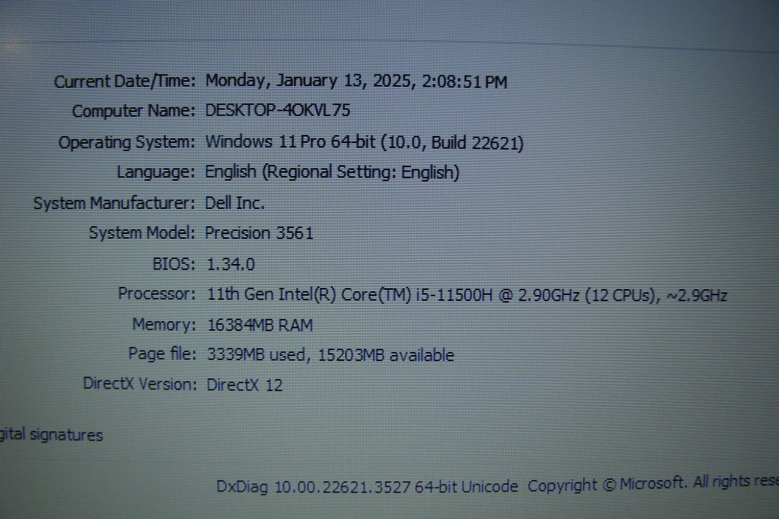 Dell Precision 3561 15.6″HD i5-11500H 2.9GHz 16GB 256GB Win 11Pro Great Battery!