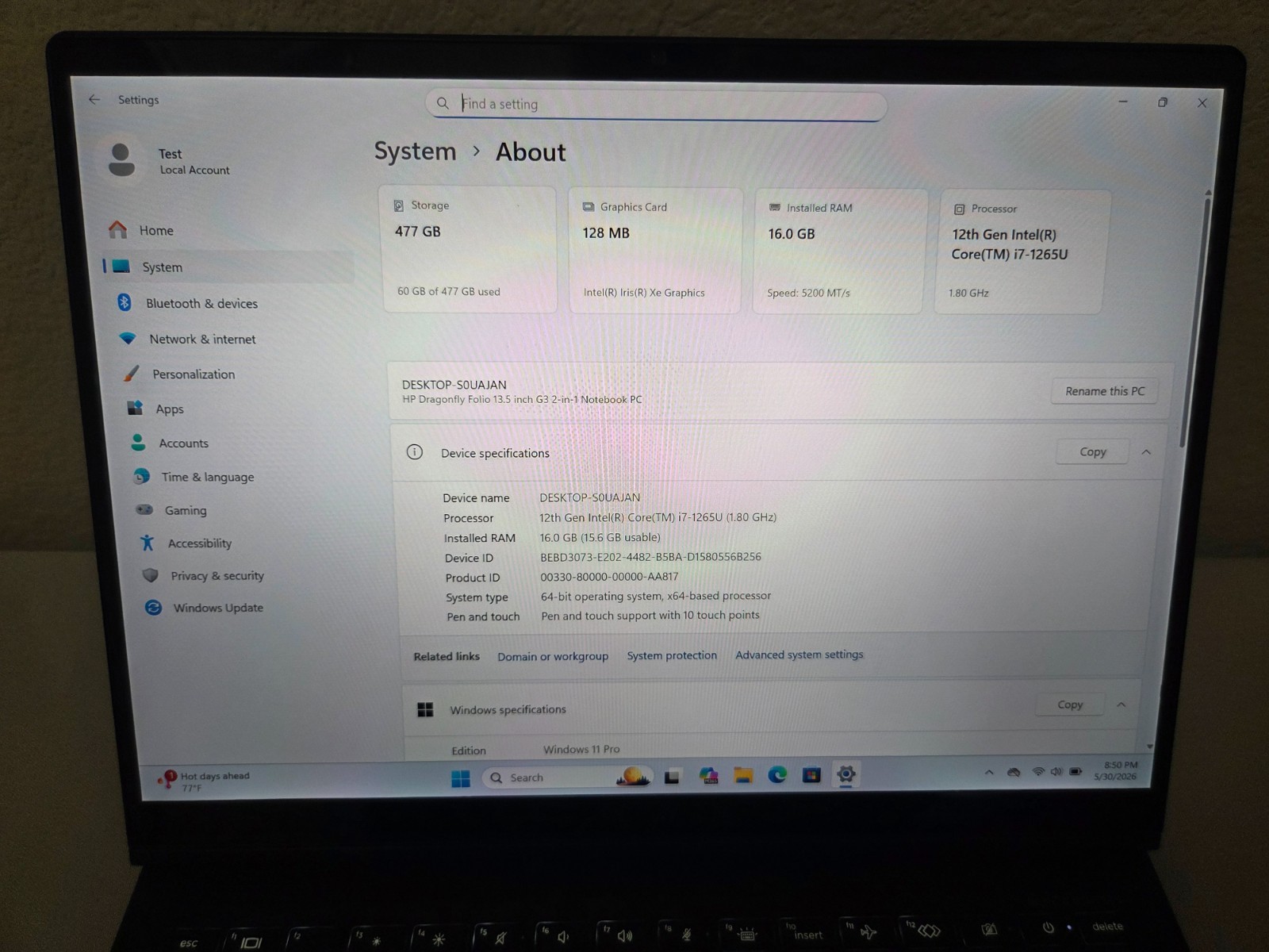 HP Dragonfly Folio G3 2-in-1 13.5″ – Intel Core i7-1265U, 16GB RAM, 512GB SSD