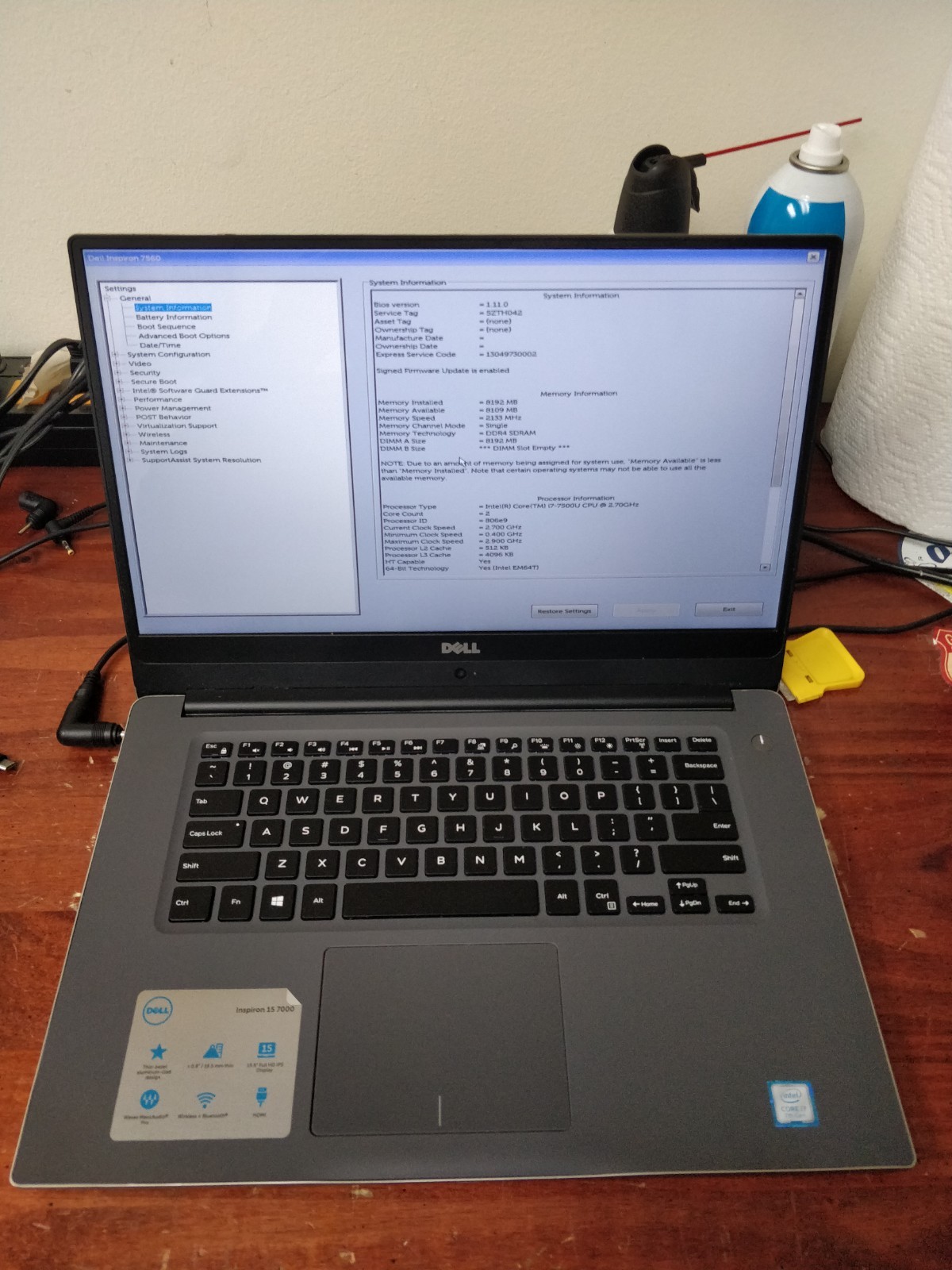 Dell Inspiron 15 7560 INTEL CORE I7-7500U@2.70GHz 8GBRAM NO DRIVE PARTS 8862