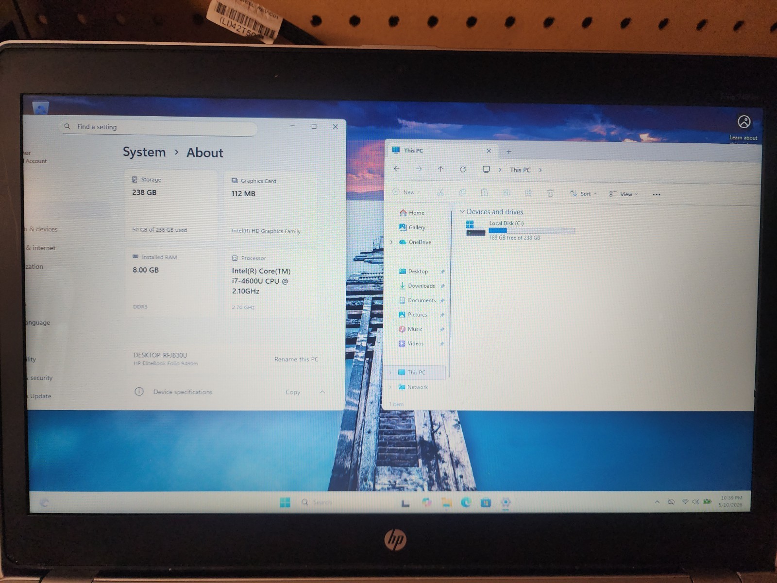 HP EliteBook Folio 9480m i7-4600U 2.1GHz 8GB RAM 256GB SSD Win 11 Pro #3