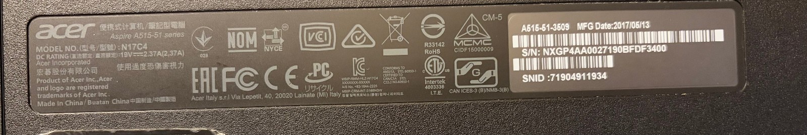 ACER ASPIRE E5-575 15.6″ Laptop | i3-7100U@2.40GHz | 8GB RAM | 1TB HDD | Win 10