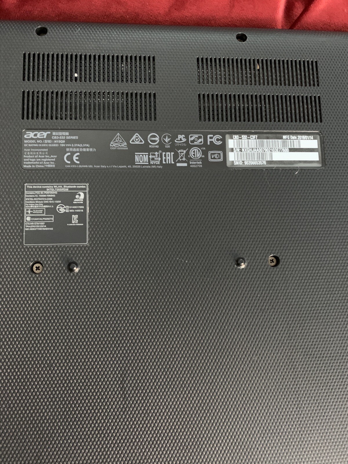 ACER CHROMEBOOK 15 CB3-532 LAPTOP W/CHARGER READ DESCRIPTION