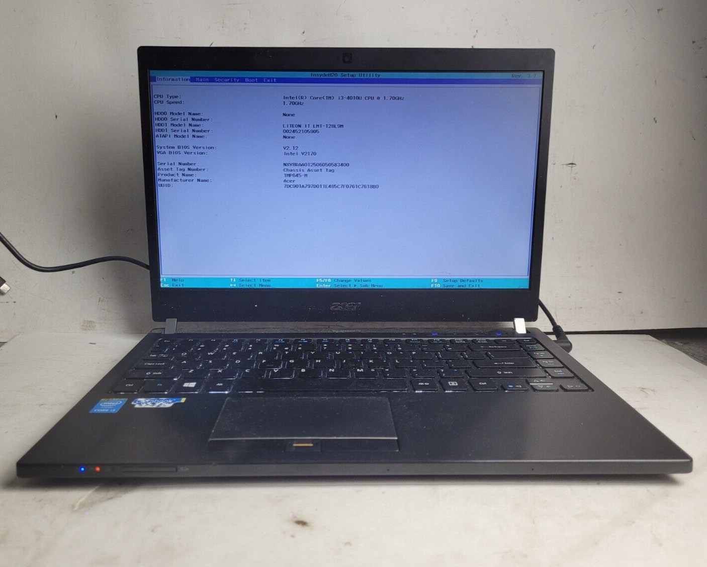 Acer Travel Mate P645 w/i3-4010U, 4GB RAM, 128GB SSD, 14″ Laptop for Parts #1471