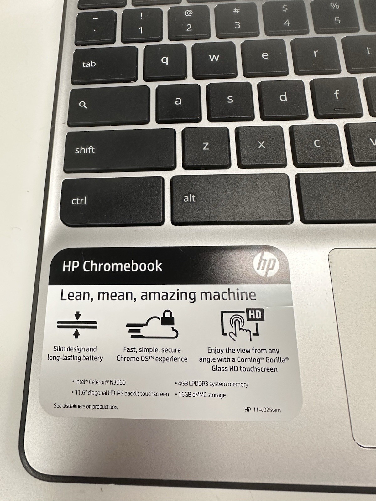 HP Chromebook Touch 11-V025wm Celeron N3060 4GB Ram 16GB