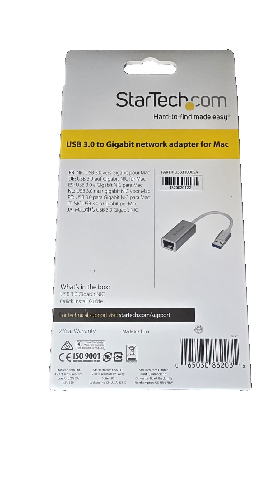 StarTech USB 3 Type A to Gigabit Ethernet Network Adapter for PC, Mac