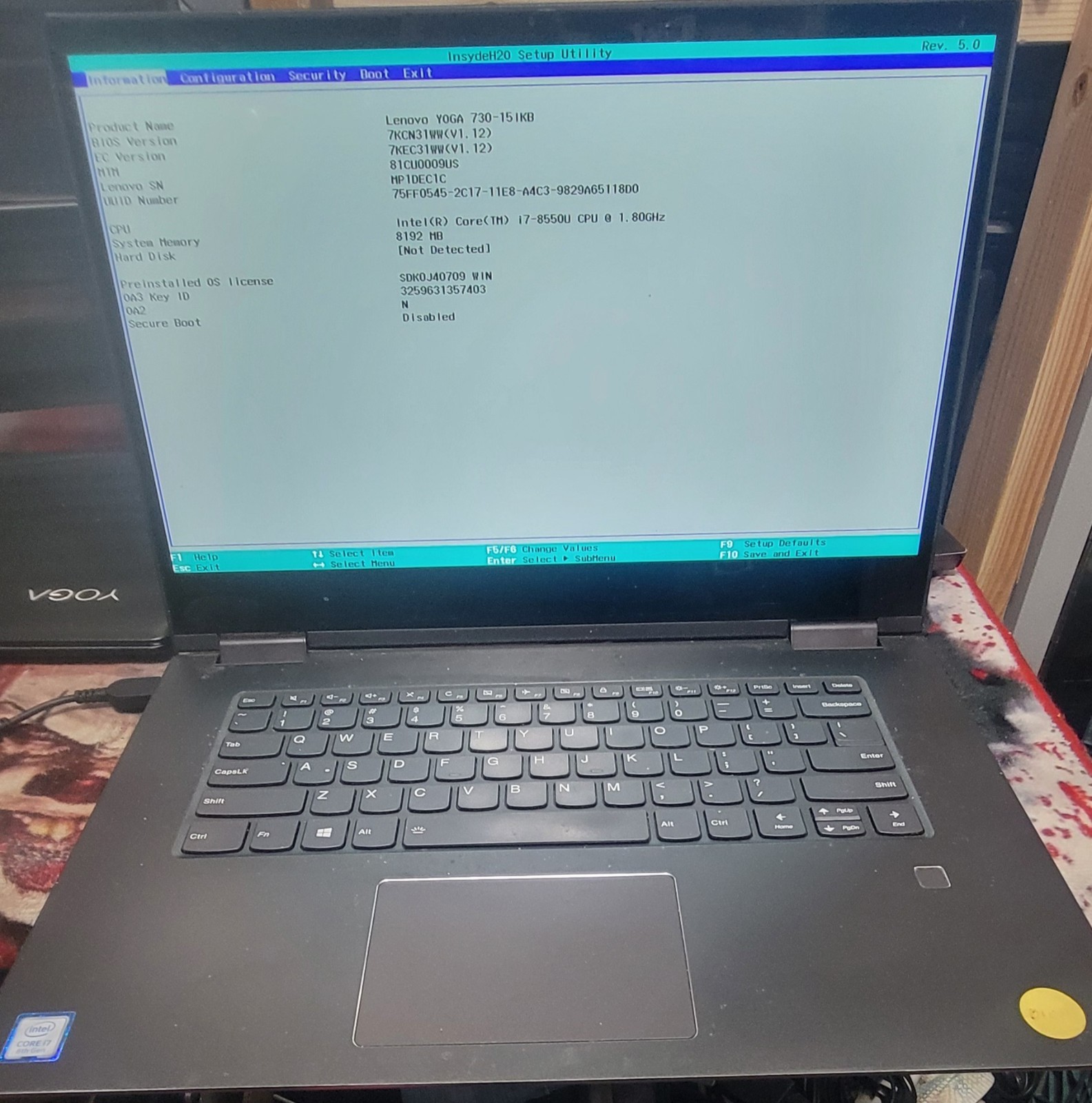 Lenovo Yoga 730-15IKB Laptop Intel i7 8550U 15.6″ Touch 8GB NO HD Parts