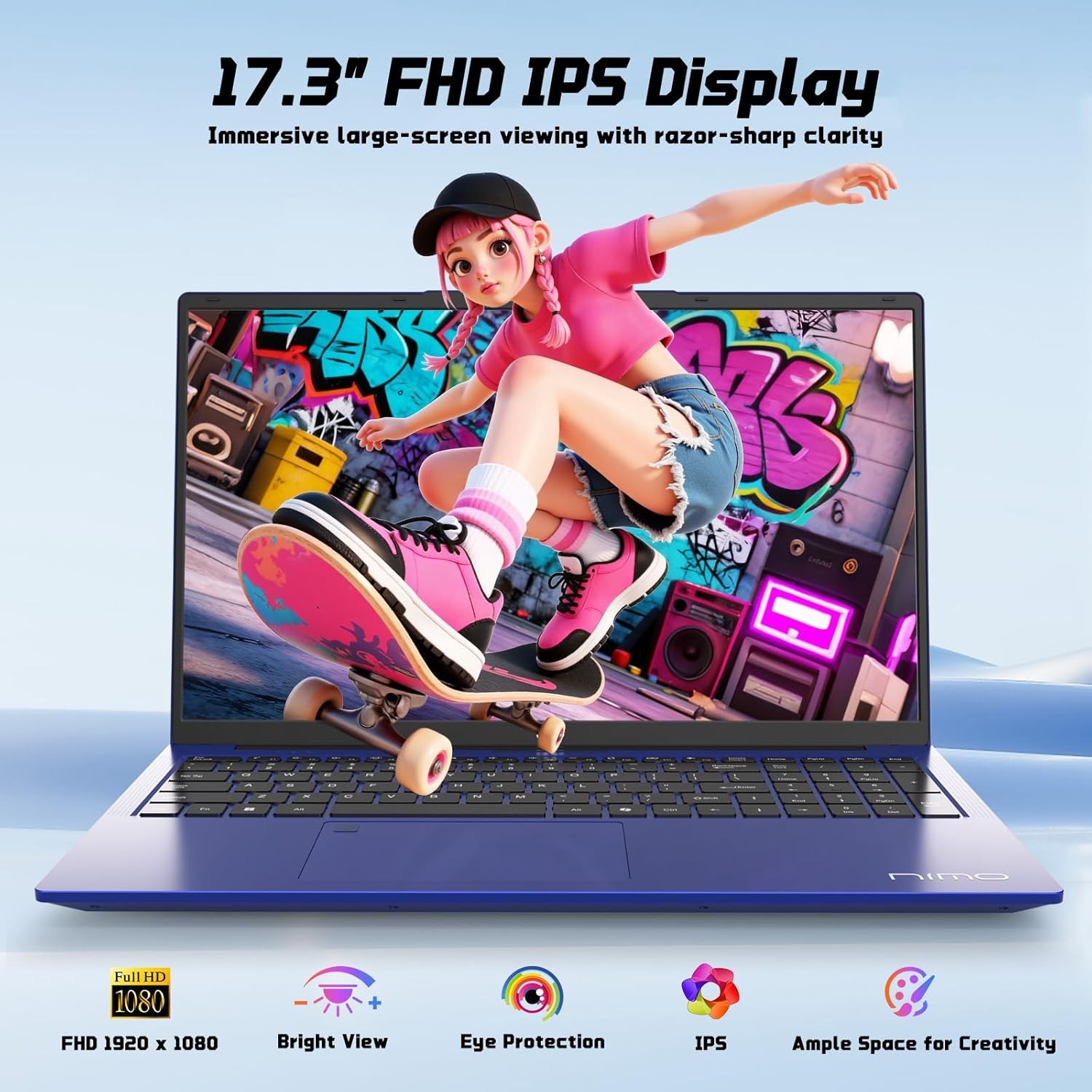 NIMO 17.3″ FHD IPS Laptop Computer 16GB RAM 256GB SSD Pentium 4 Cores N100
