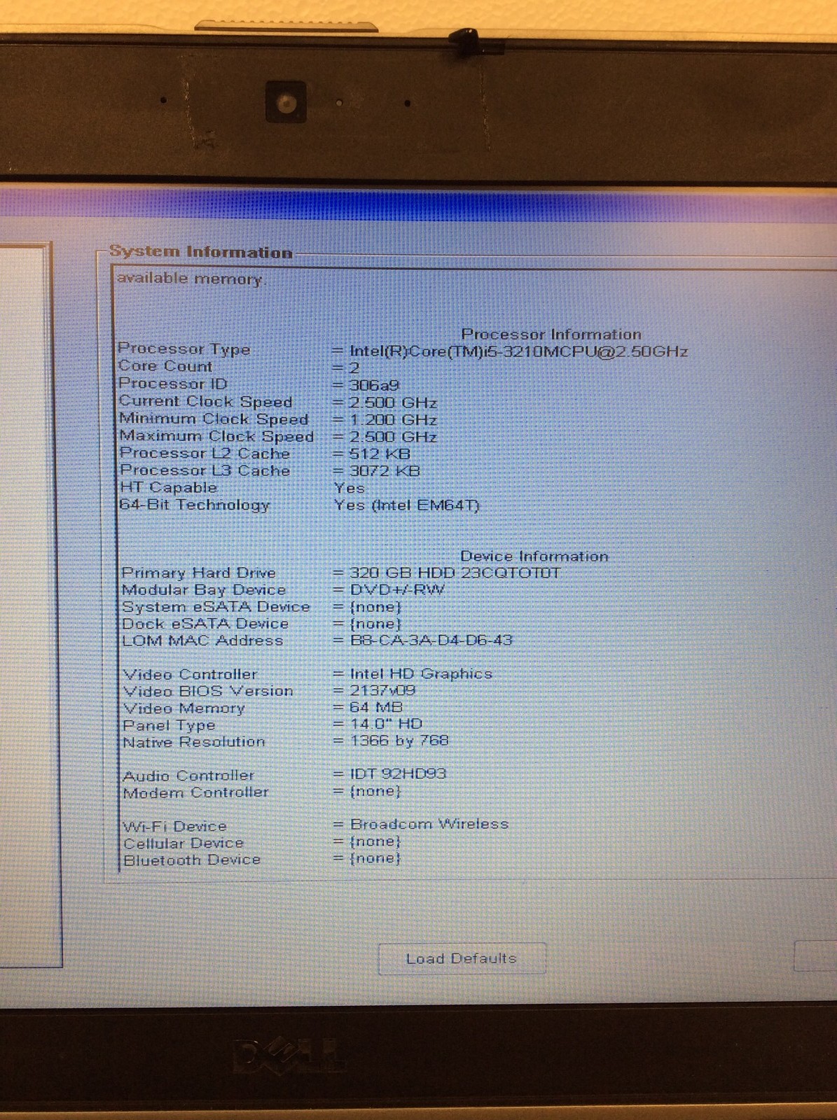 Dell Latitude E6430 14″ Laptop i5-3210M 2.50Ghz w/ 320Gb HD, 8Gb Ram, No Battery