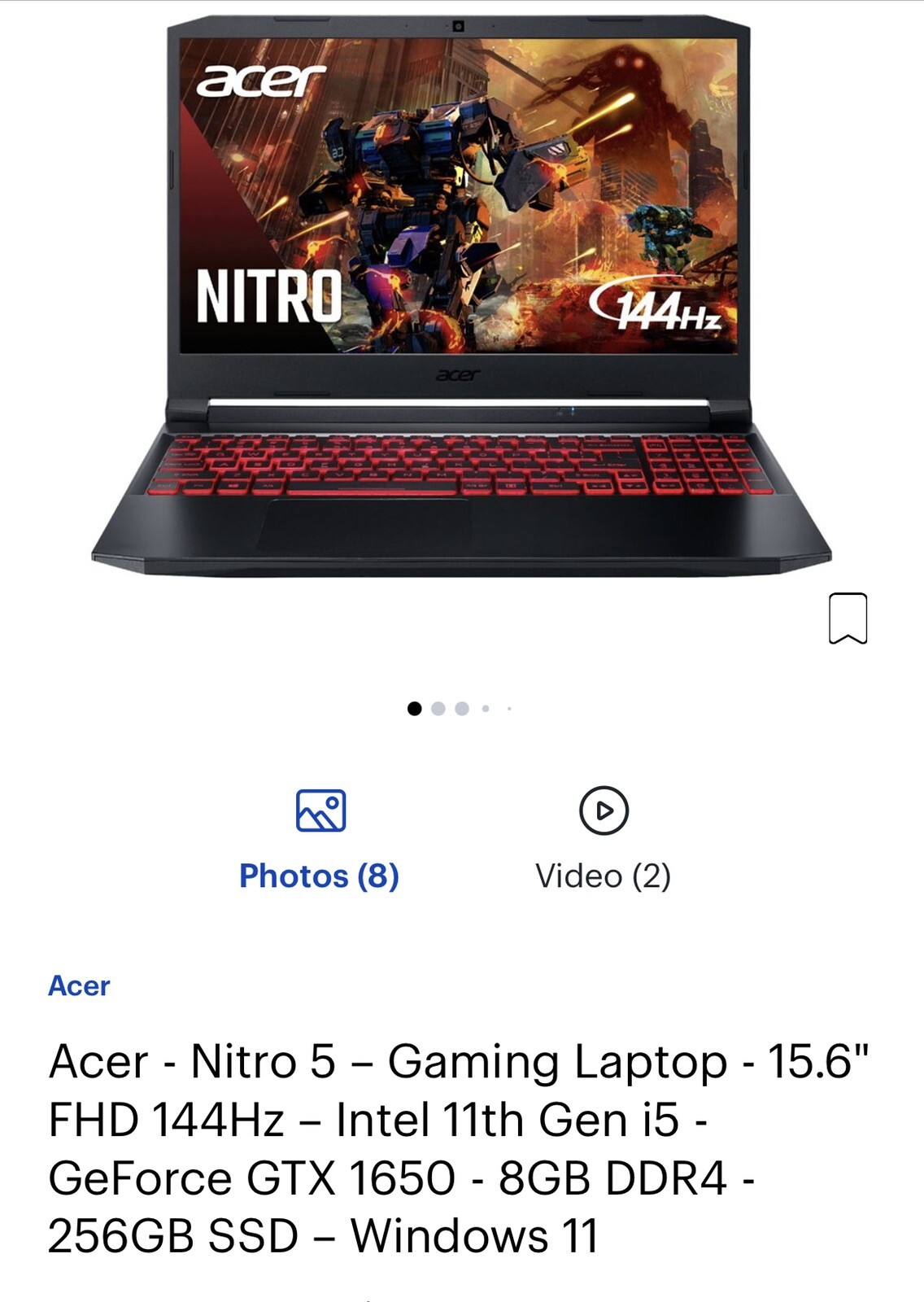 Acer Nitro 5 AN515-55-57BK 15.6″ (512GB SSD, Intel Core i5-10xxx i5-10300H,…