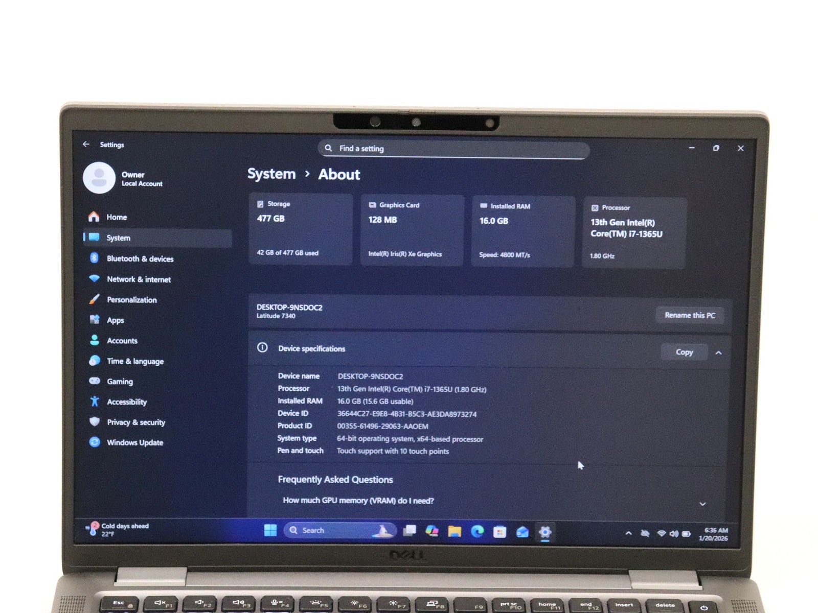 Dell Latitude 7340 13.3″ Touch Intel i7-1365U 16GB 512GB NVMe W11P Warranty 2027