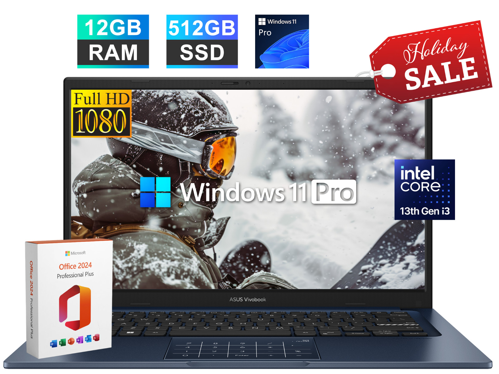 2026 ASUS Vivobook 14″ FHD Laptop 13th Gen Intel i3 12GB RAM 512GB SSD Win 11Pro