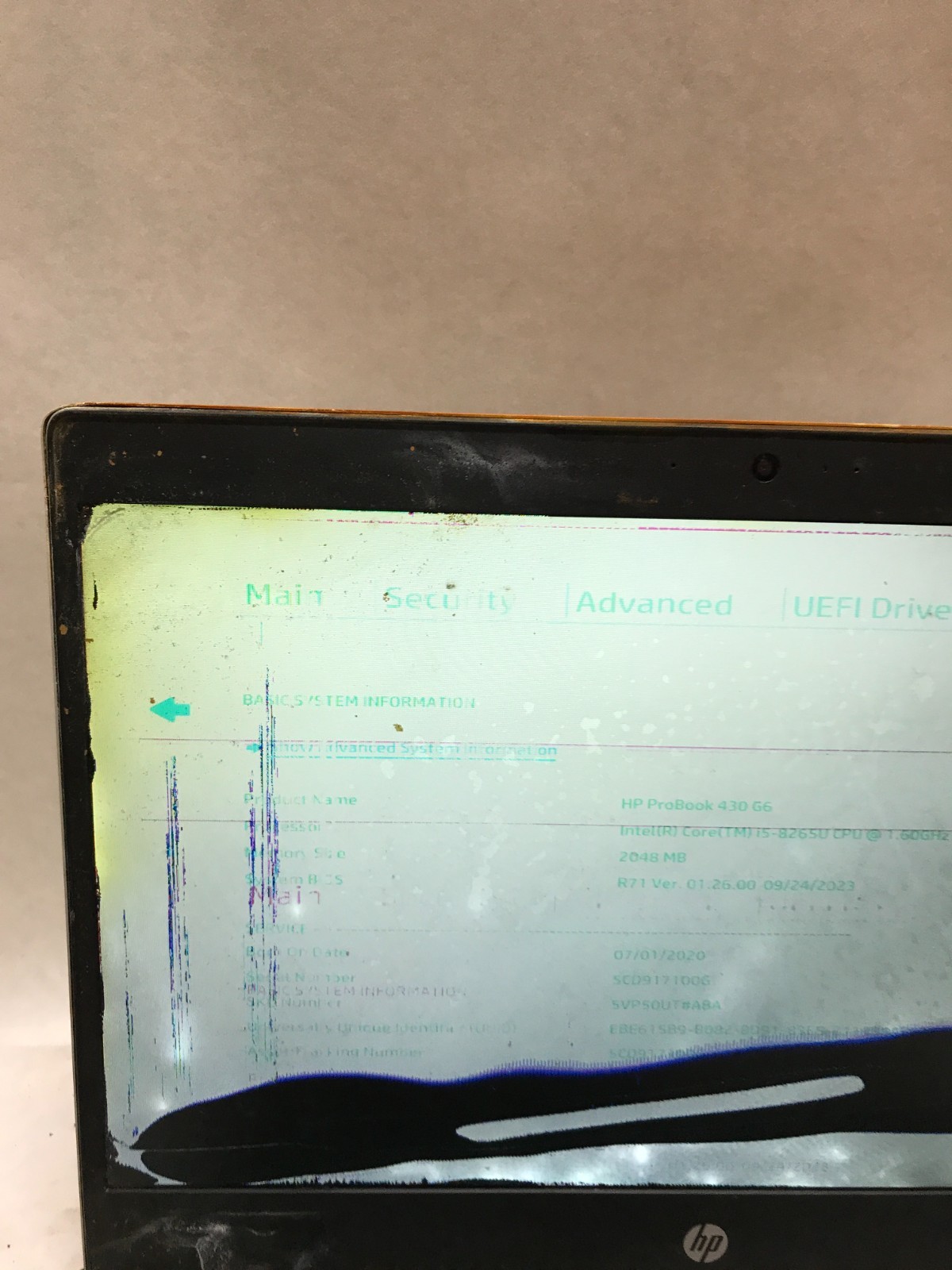 HP ProBook 430 G6 13″ Intel Core i5 NO RAM NO SSD/OS For Parts RUST & CRACKED DW