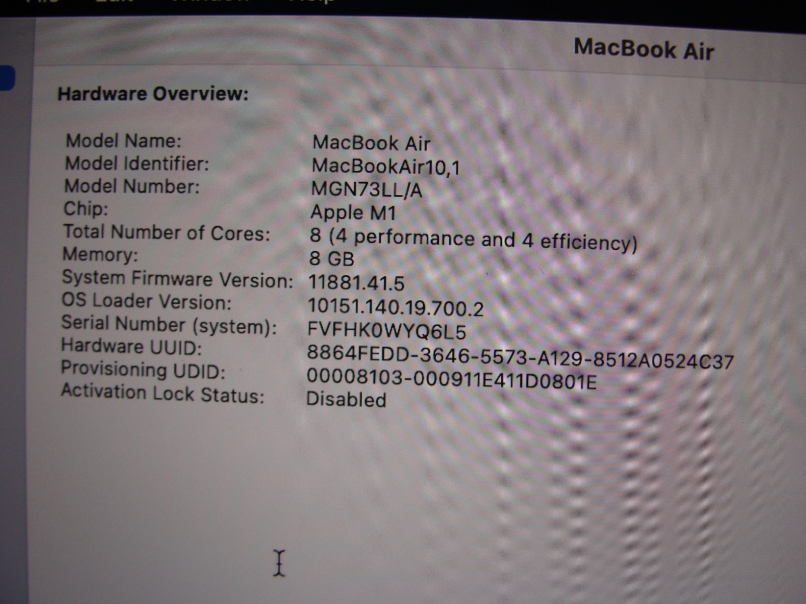 Apple MacBook Air A2337 (2020) 13.3″ M1 8CPU/8GPU 8GB 512GB OS Sonoma MGN73LL/A