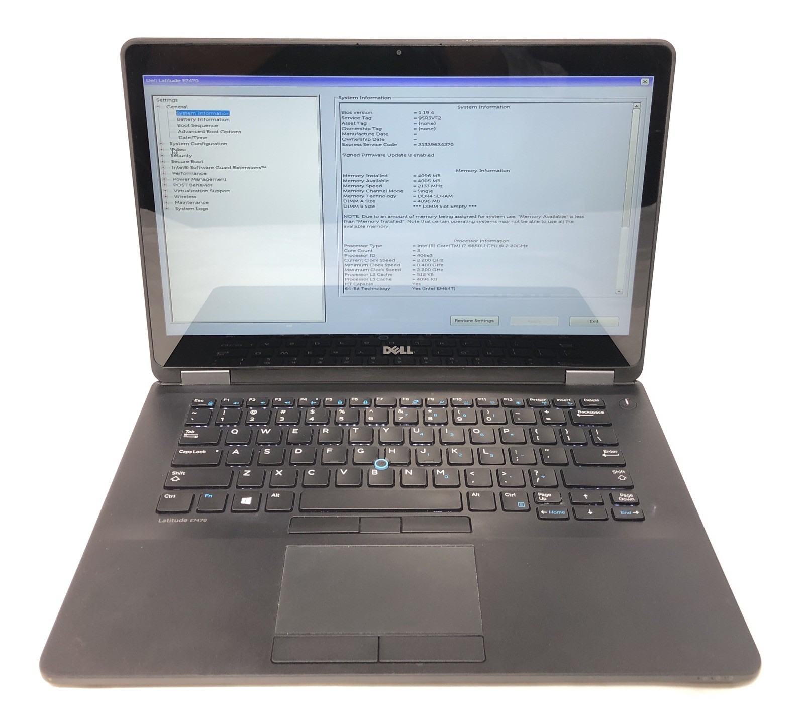 Dell Latitude E7470, Intel Core i7-6650U @2.20Ghz, 4GB RAM, NO SSD/OS, Tested!