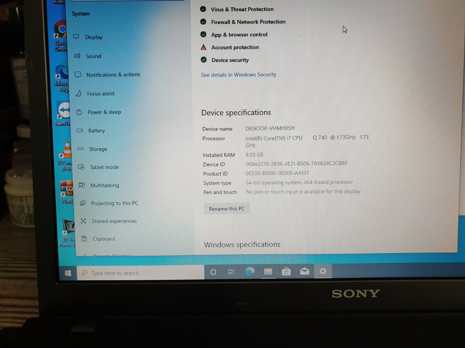 Sony VAIO INTEL CORE I7-Q740 1.73 GHz 16.4IN 500GB 8GB Ram Win10 Nvidia G310M