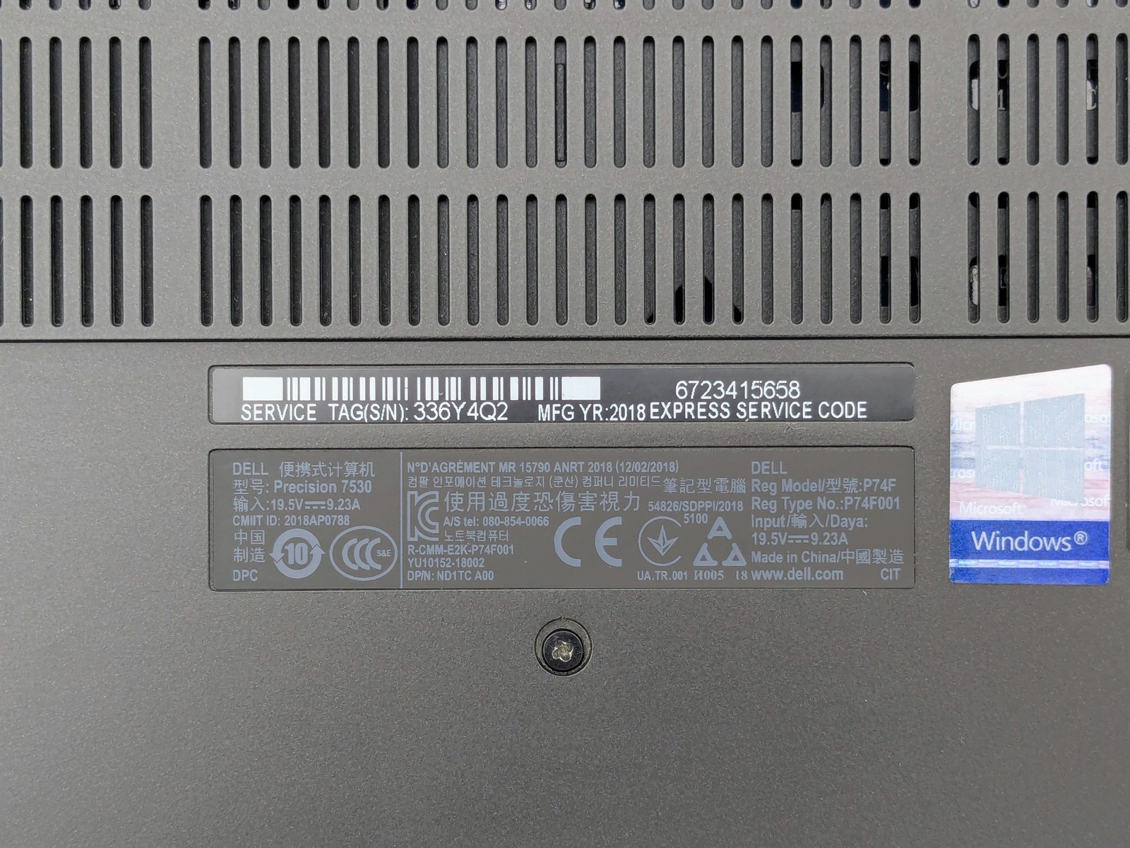 Dell Precision 7530 15″ FHD I7-8750H Motherboard Palmrest *READ*
