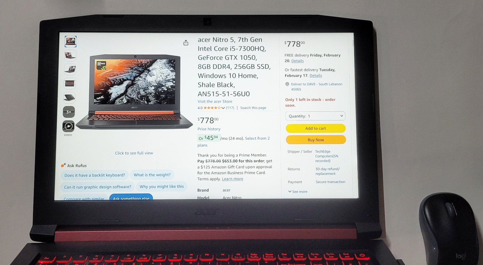 Acer Nitro 5 AN515-51-56U0 Intel i5 24GB RAM nVidia GTX 1050 4GB GPU + EXTRAS!