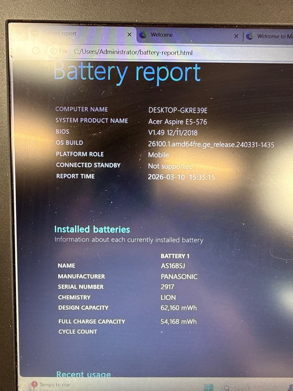 Acer Aspire E5-576 15.6″ i3-8130U 6GB 128GB SSD Win11