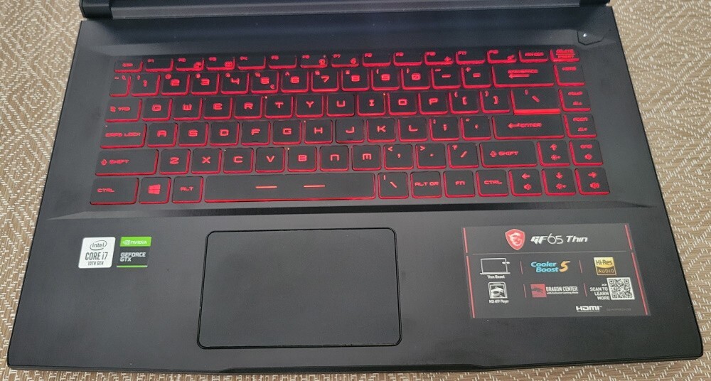 Gaming Laptop MSI GF65 Thin 15.6” Intel Core I7-10750H 512gb ram 16gb GTX1660TI