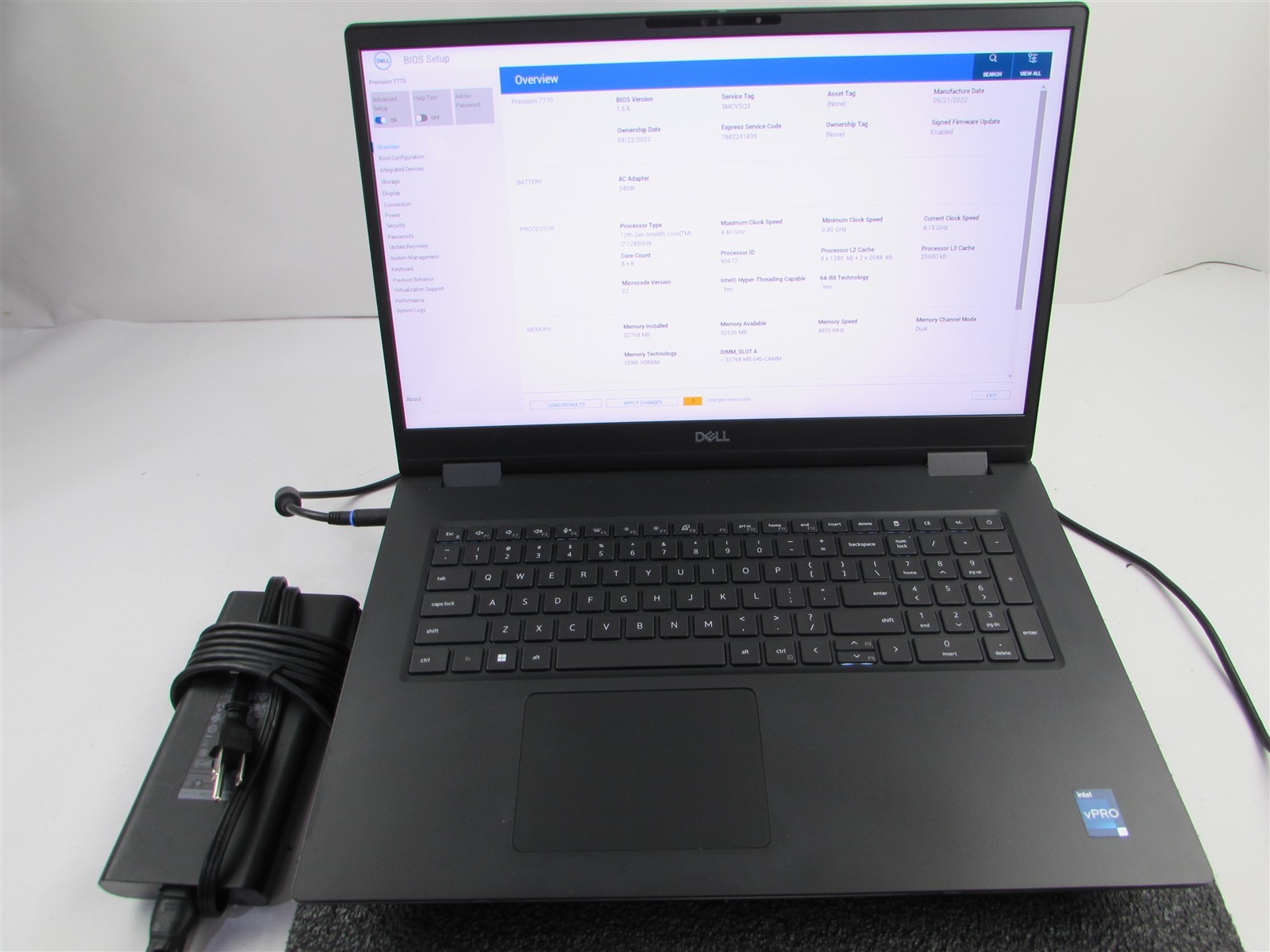 DELL PRECISION 7770 FHD I7-12850HX 512GB 32GB RAM RTX A3000 WIN 11 PRO NO BATT