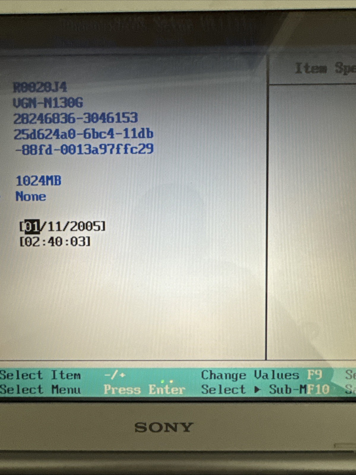 Sony Vaio VGN-N130G Core Duo @ 1.6GHz 1GB RAM, NO HD – PARTS!
