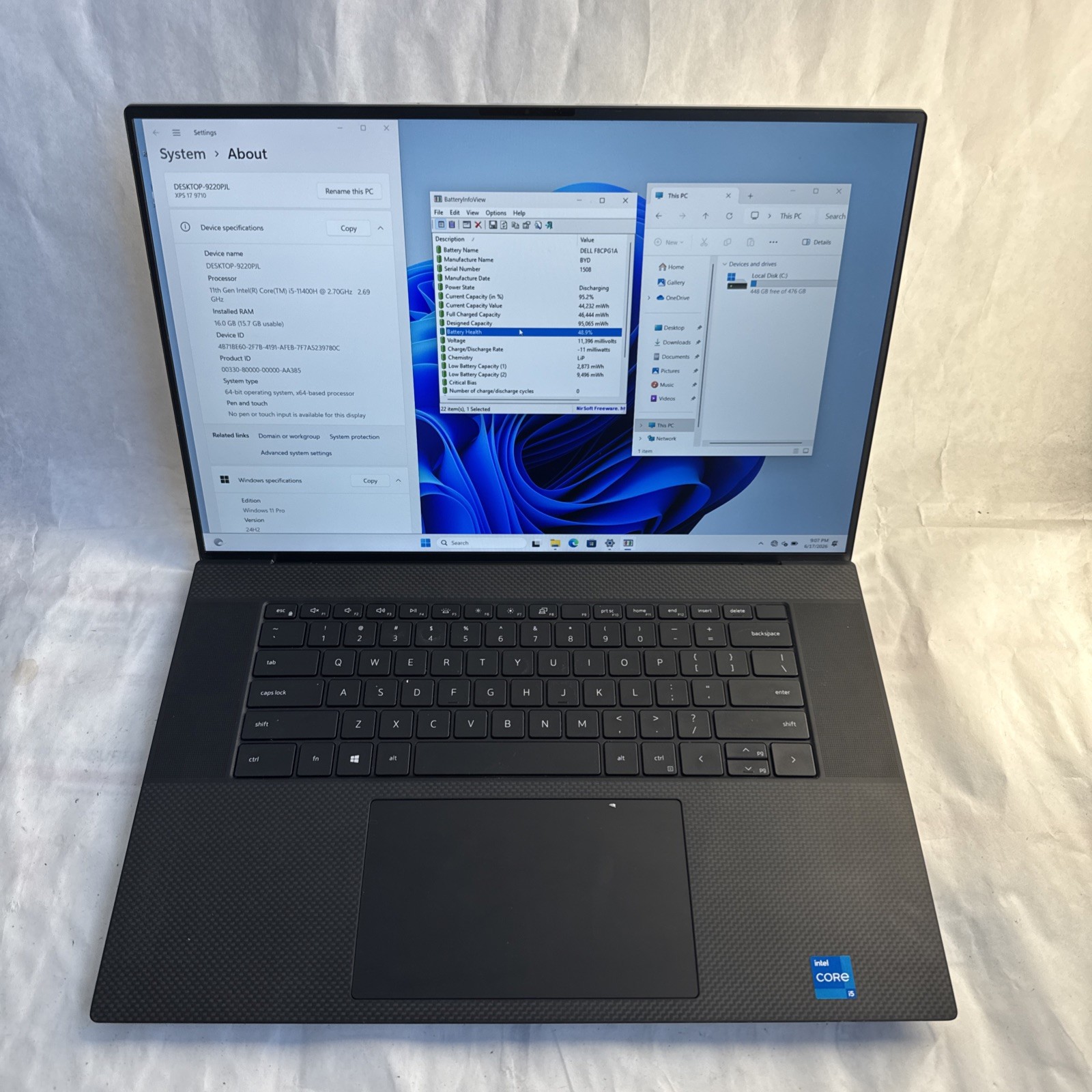 Dell XPS 15 9510 15” Intel Core i5-11400H @2.70GHz 16GB RAM 512GB SSD W11P