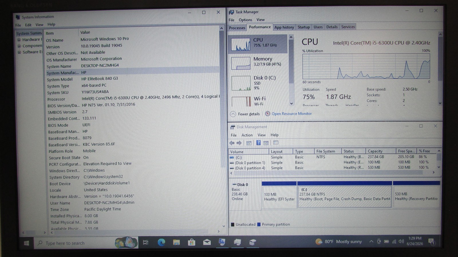 HP Elitebook 840 G3 i5-6300U 2.4GHz 8GB RAM 256GB m.2 14″ Win 10 Pro TPAD DMG