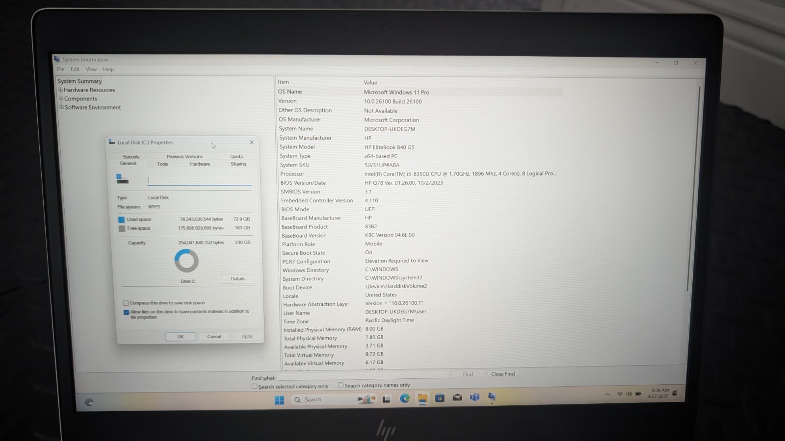 HP EliteBook 840 G5 laptop (i5 8250U 1.6GHz 8GB RAM 256GB SSD Win11P) w/ DOCK
