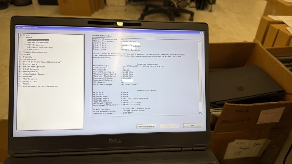 Dell Precision 7550 15.6″ Xeon® W-10855M 2.40GHz 32GB RAM 512GB SSD Win11 Pro