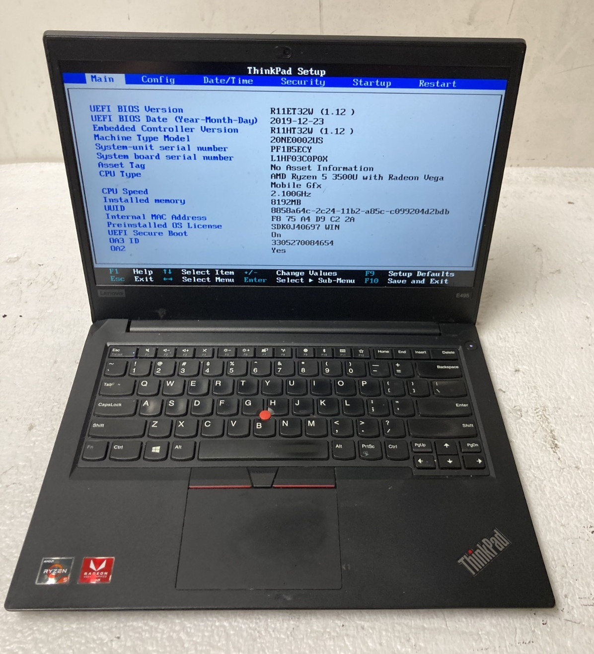 Lenovo ThinkPad E495 AMD Ryzen 5 3500U @2.10GHz 8GB RAM NO SSD Parts *READ