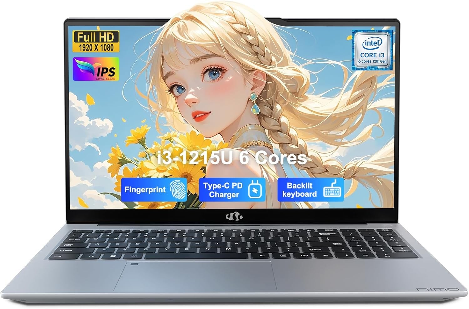 NIMO 15.6″ IPS FHD Laptop, Intel 6 Cores I3-1215U 8GB RAM 256GB SSD Backlit KB