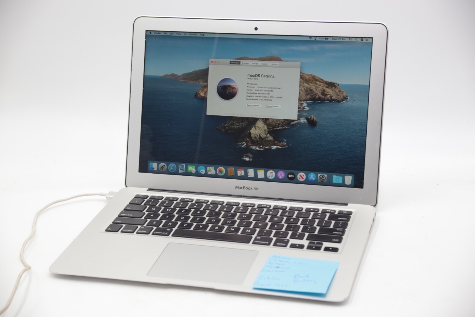 Apple MacBook Air 2013 I7-4650U 1.7GHz 8gb RAM 13″ 120 SSD BAD BATTERY READ 028