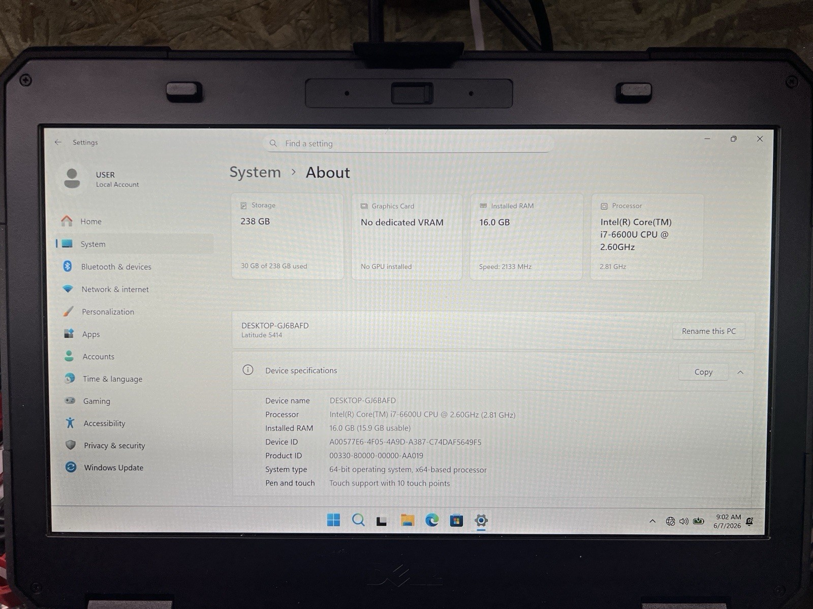 DELL Latitude 5414 Rugged 14″ Intel Core i7-6600U 16GB RAM 256GB SSD Win11