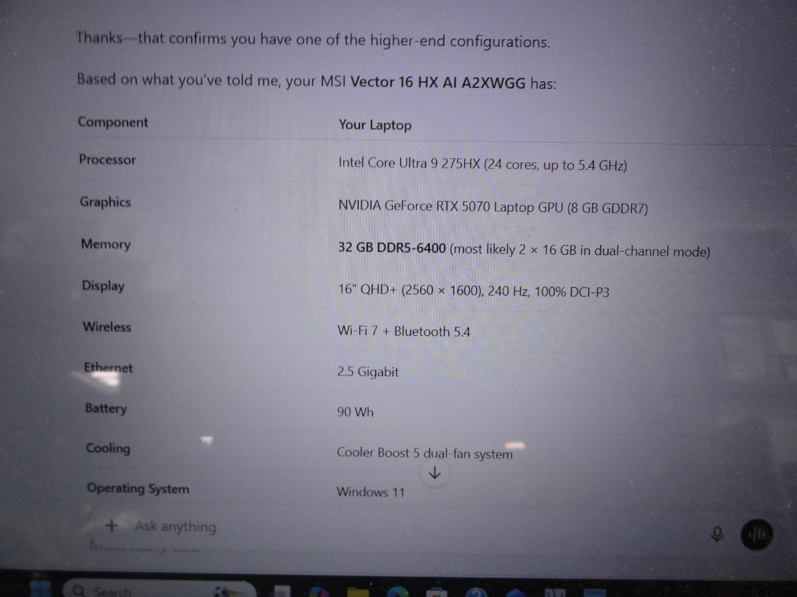 MSI VECTOR 16 HX AI A2XW / Core Ultra 9 / 32GB RAM / 1TB SSD – PRISTINE!