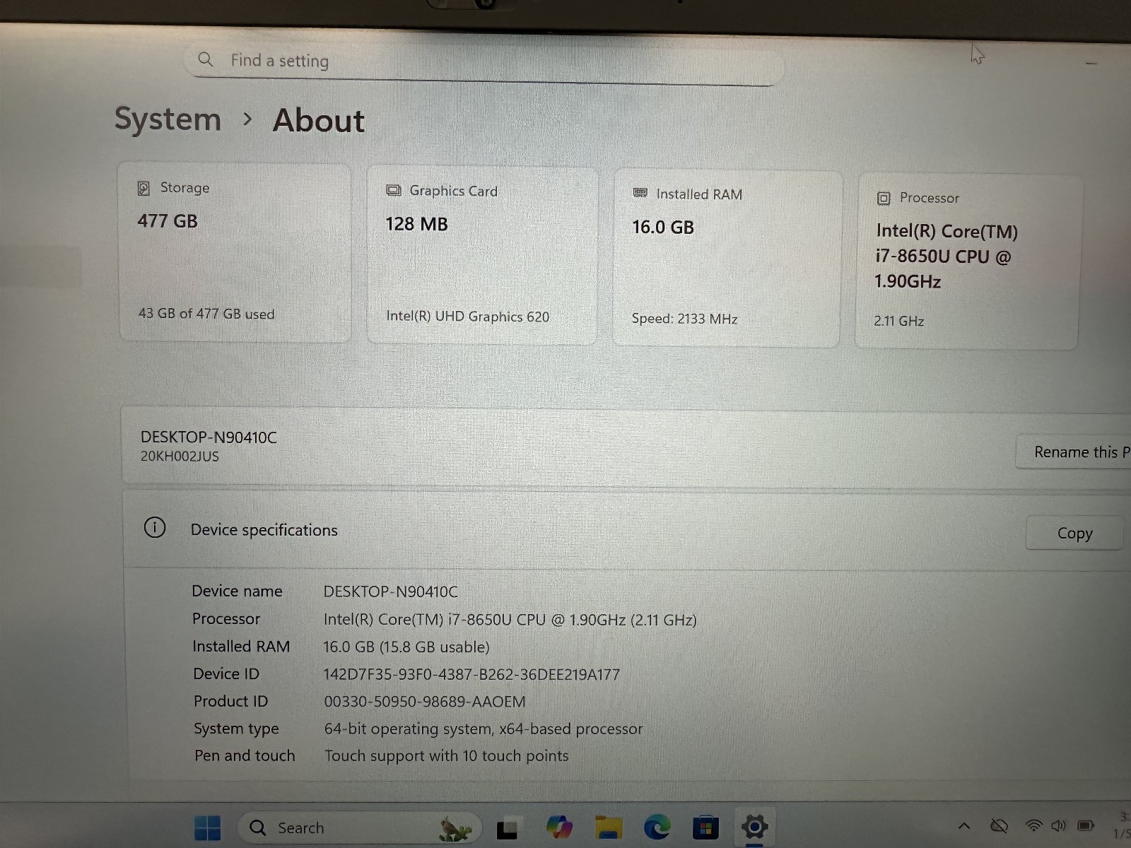Lenovo ThinkPad X1 Carbon Gen 6th i7-8650U 512GB SSD 16GB Win 11 Pro 14″ Touch