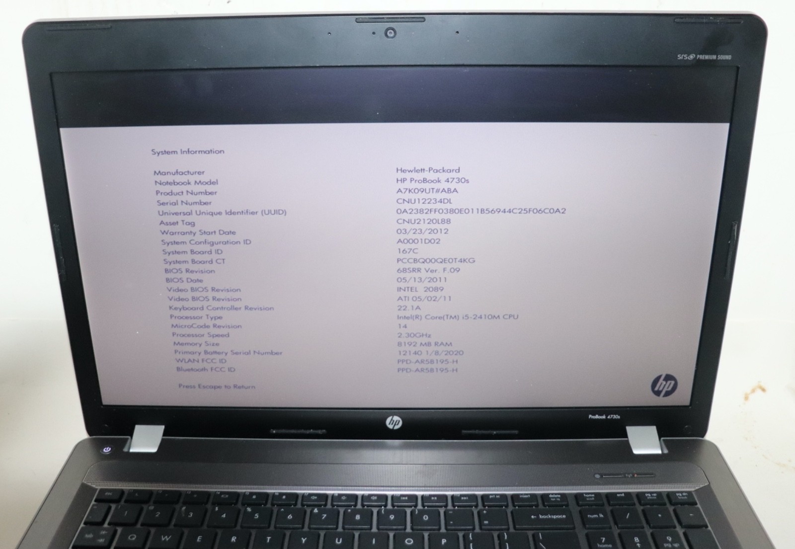 HP ProBook 4730s |Intel core i5@2.30 GHz|8GB RAM |320G HDD|WIN 10 Prof|Webcam