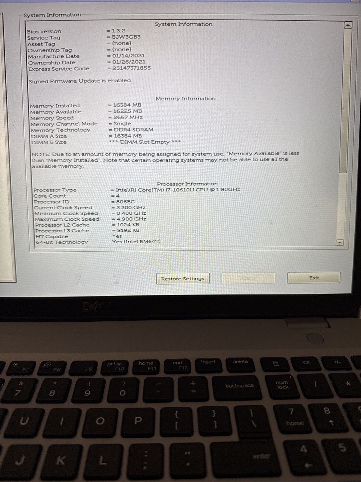 Dell Precision 3550 10th Gen I7 16GB Ram 256GB SSD