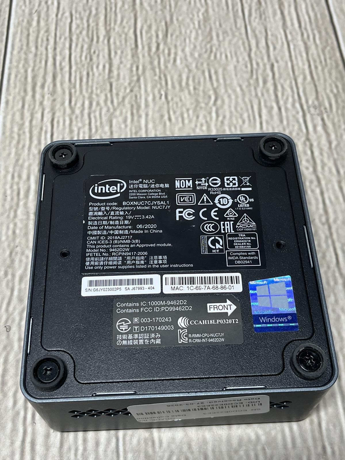 Intel NUC7CJYS Thin Client Windows 10 Home EOL 32GB EMMC 500GB SSD 8GB Ram