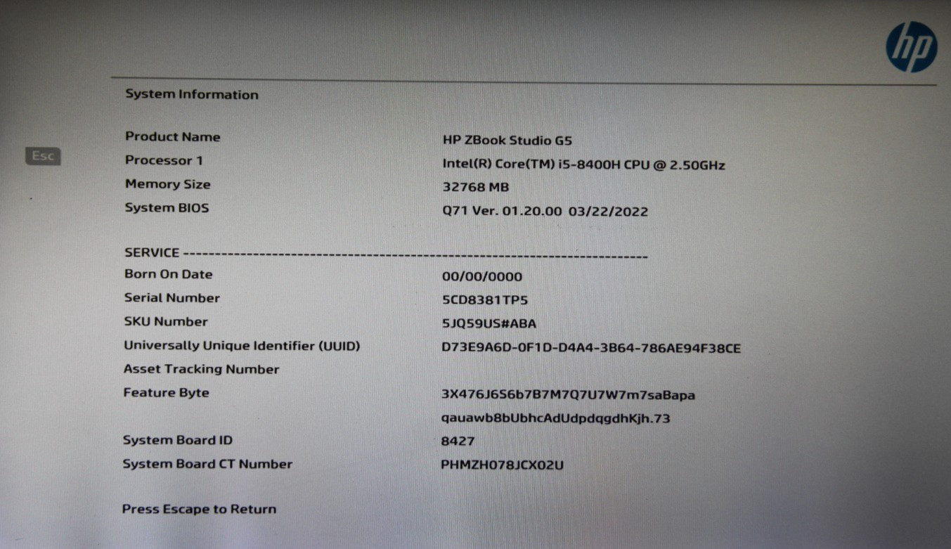 For Parts Or Repair HP ZBook Studio G5 15″ Laptop i5-8400H 2.50GHz No SSD No Ram