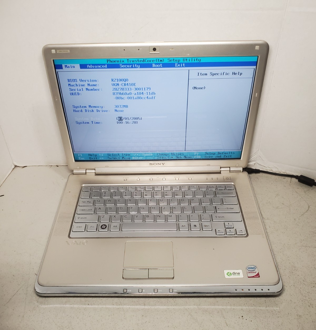 SONY Vaio VGN-CR410E PCG-5K1L 3GB RAM No HDD/SSD/OS! #69
