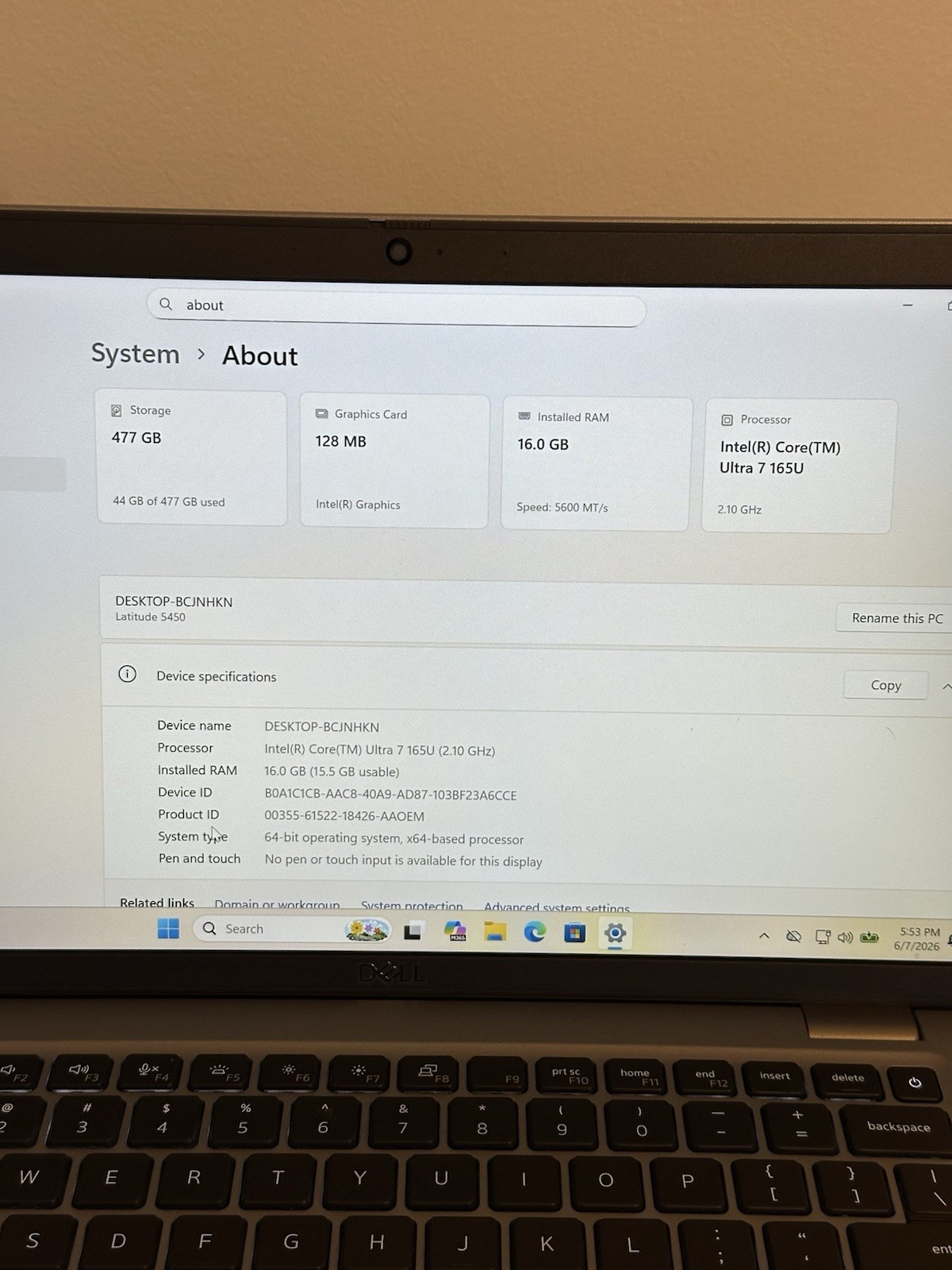 Dell Latitude 5450 14” Laptop Core Ultra 7 165U 16GB RAM 512GB NVMe SSD Win 11P