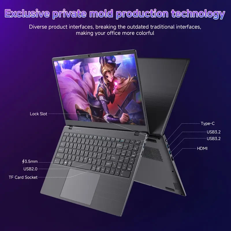 RNRUO 15.6-inch Ultra-thin Lightweight Office And Study Laptop