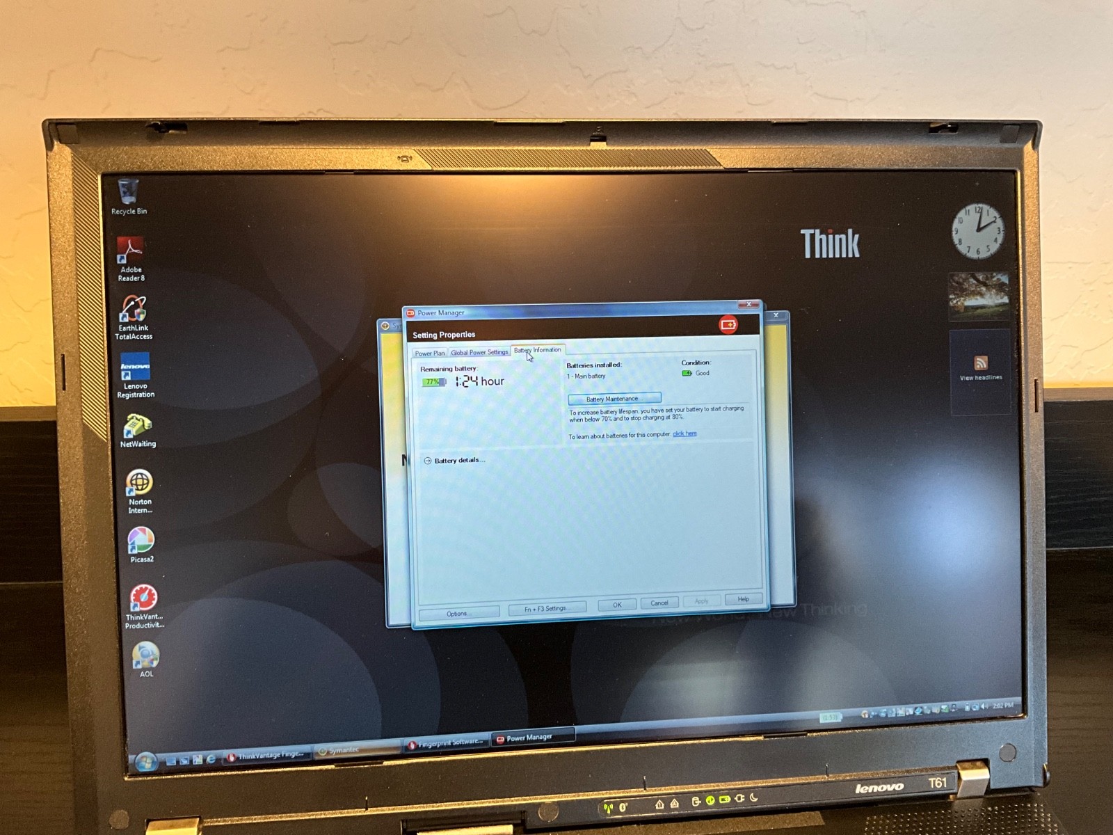 Lenovo ThinkPad T61 15 Inch Windows XP 4GB 256GB SSD Nvidia 140m Core 2 T7800