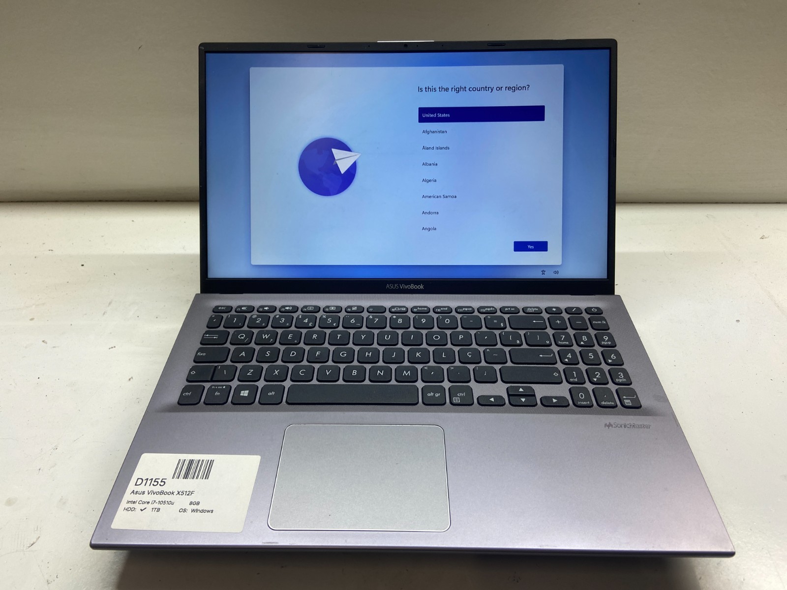Asus VivoBook 15 X512 X512FJ EJ551T Intel Core i7-10510u 1.8GHz 8GB 1TB WIN 11